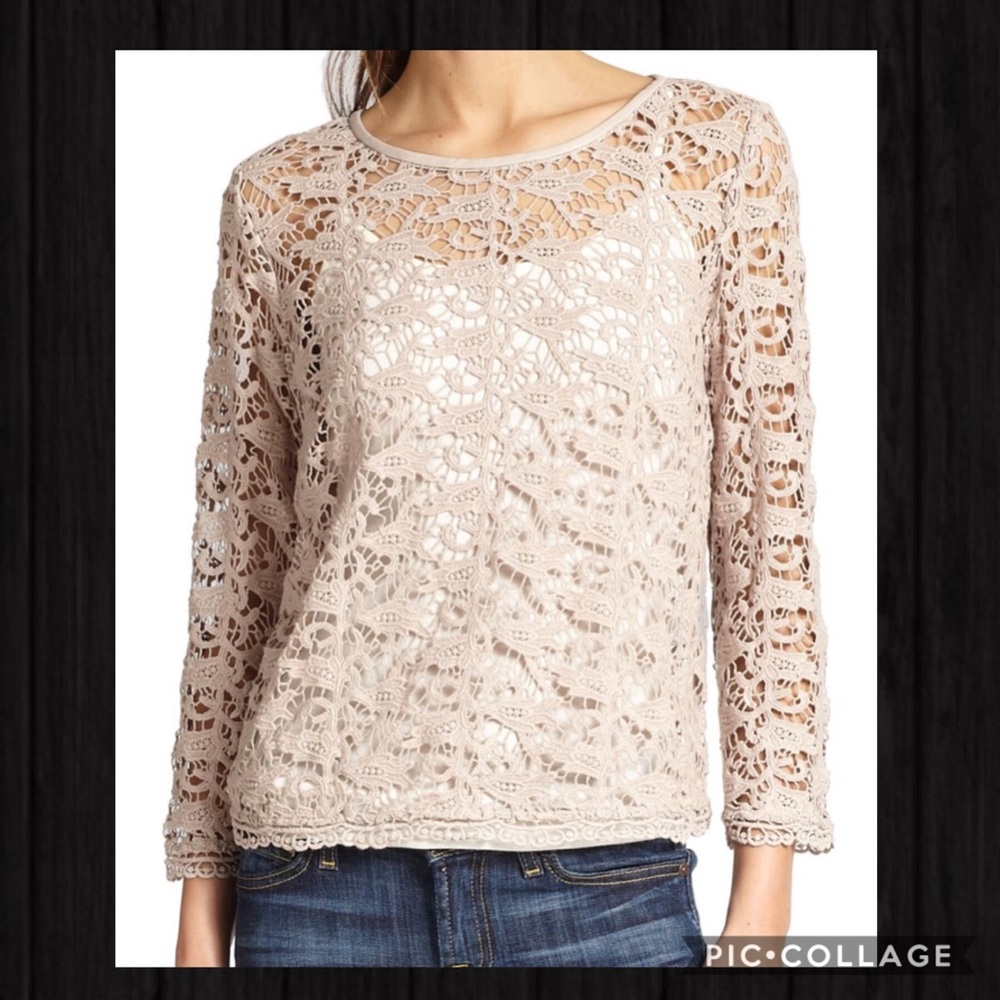 Joie Antonina Leather Trim Lace Top